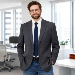 Woodmere Suit Jacket Men 40L Blue Striped 2 Button Blazer Business Career Classy